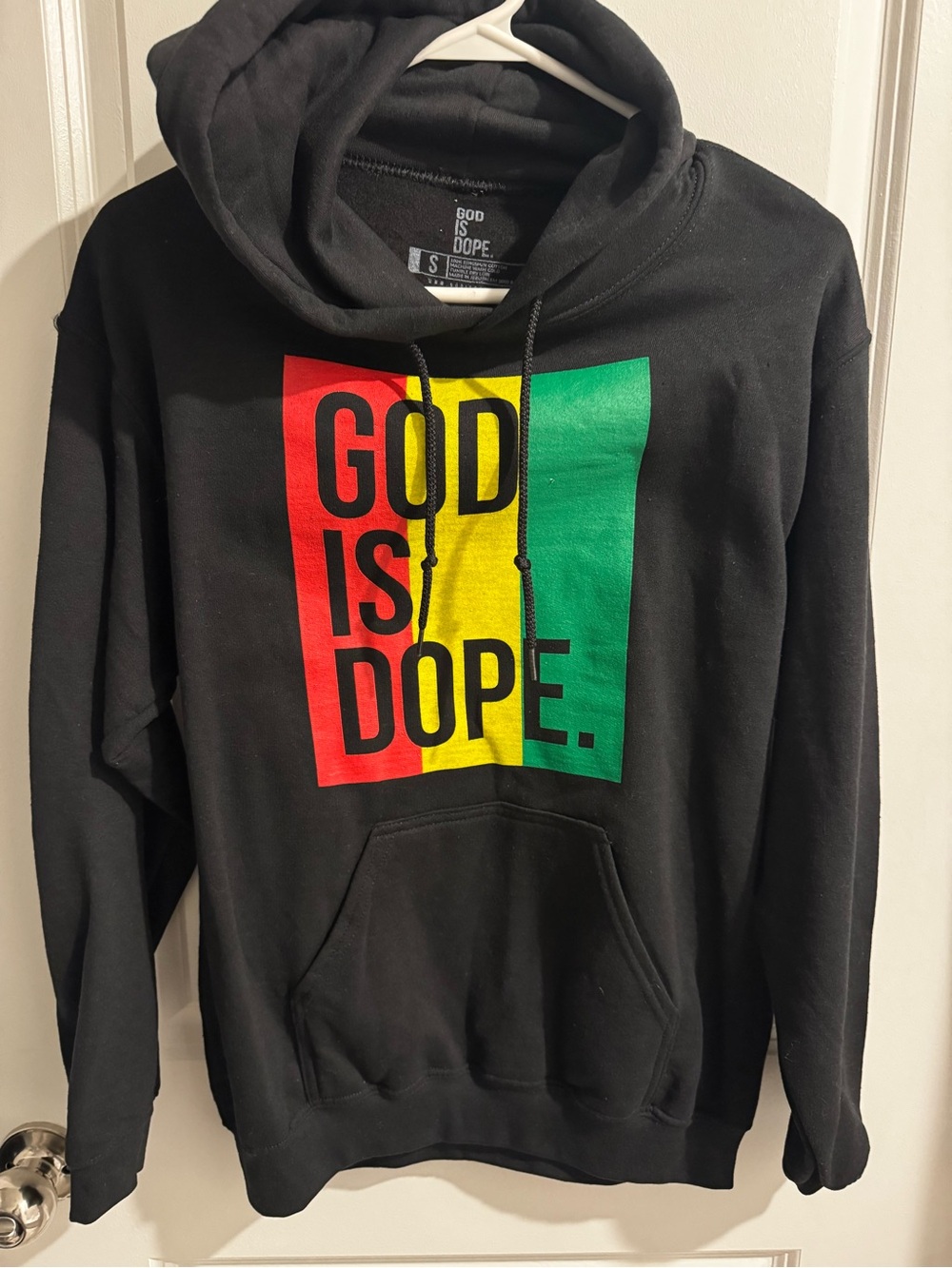 GOD IS DOPE Black Pullover Hoodie with Tricolor Block Print